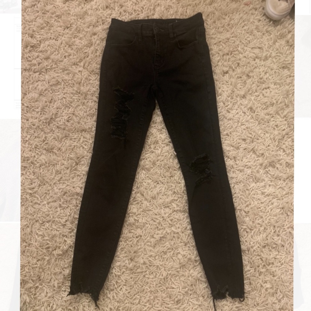 american eagle black ripped skinny jeans